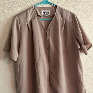 Women's Beige Short Sleeve Button-Down Shirt